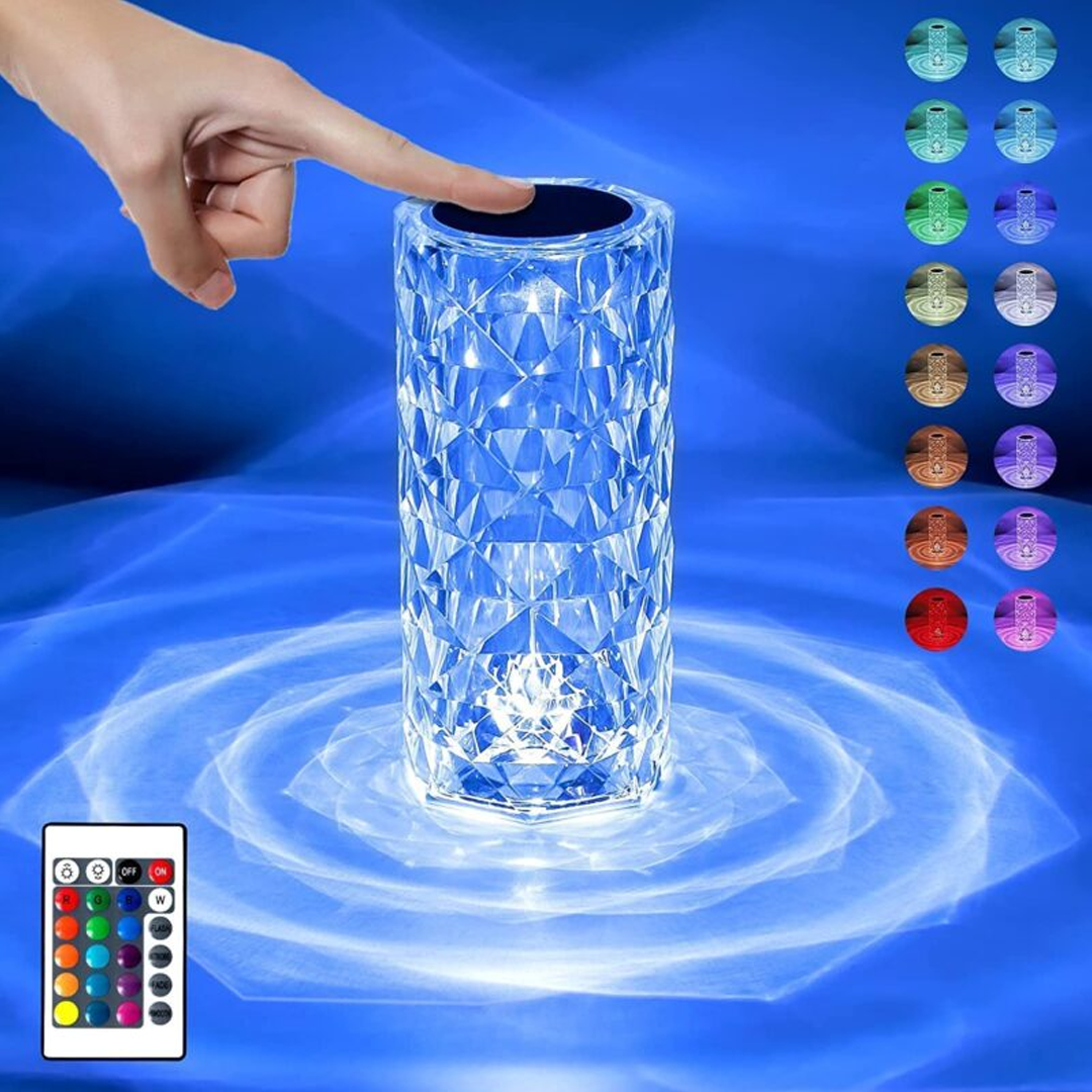 Lampă LED Ambientală tip Cristal cu Telecomandă, 16 Culori, Touch Control, Design Modern