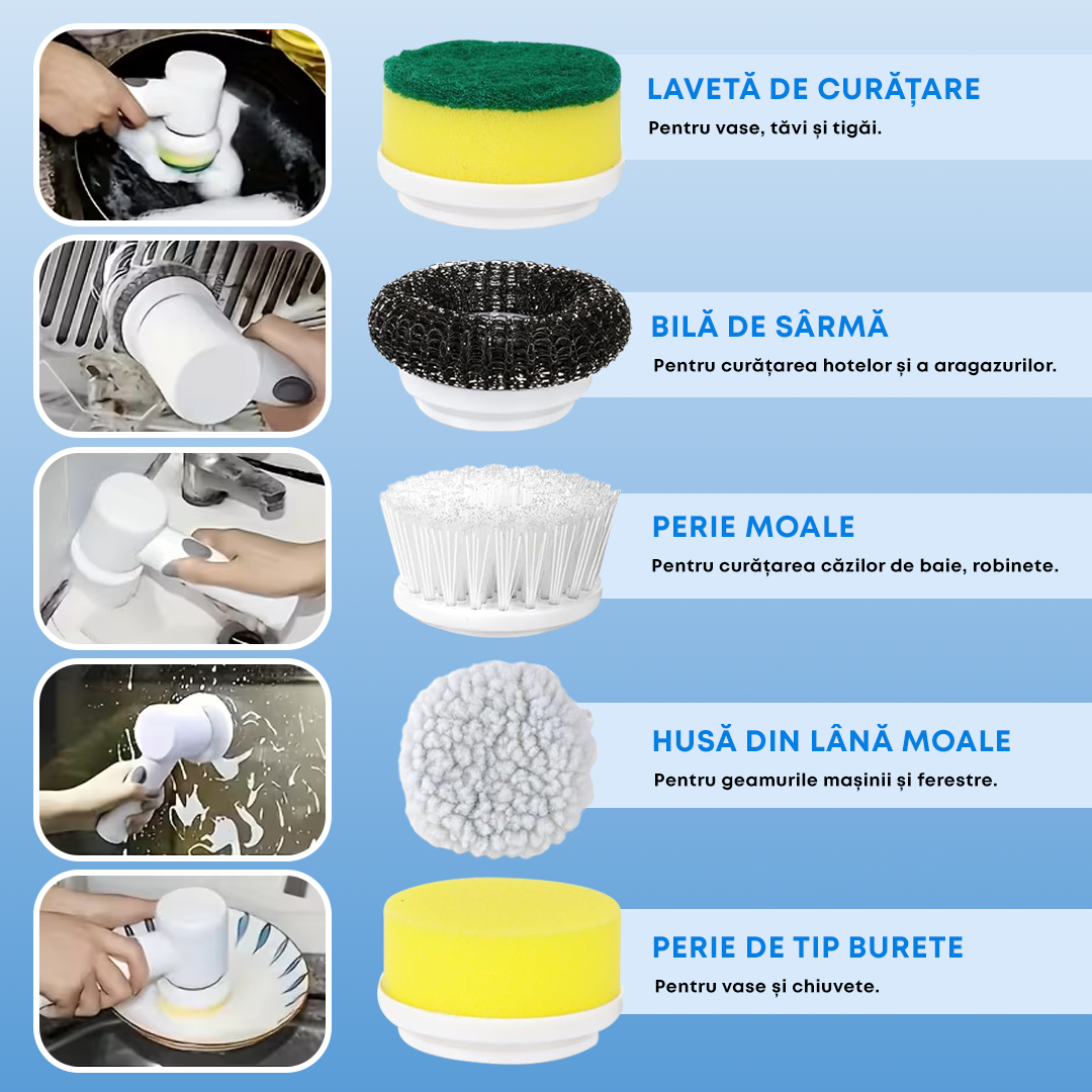 Perie Electrica de Curatat Magic Brush, 3 Capete, USB, Alb