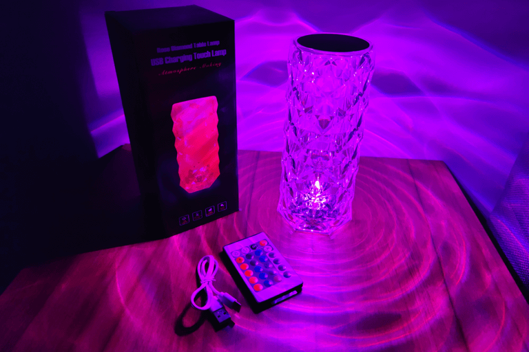 Lampă LED Ambientală tip Cristal cu Telecomandă, 16 Culori, Touch Control, Design Modern