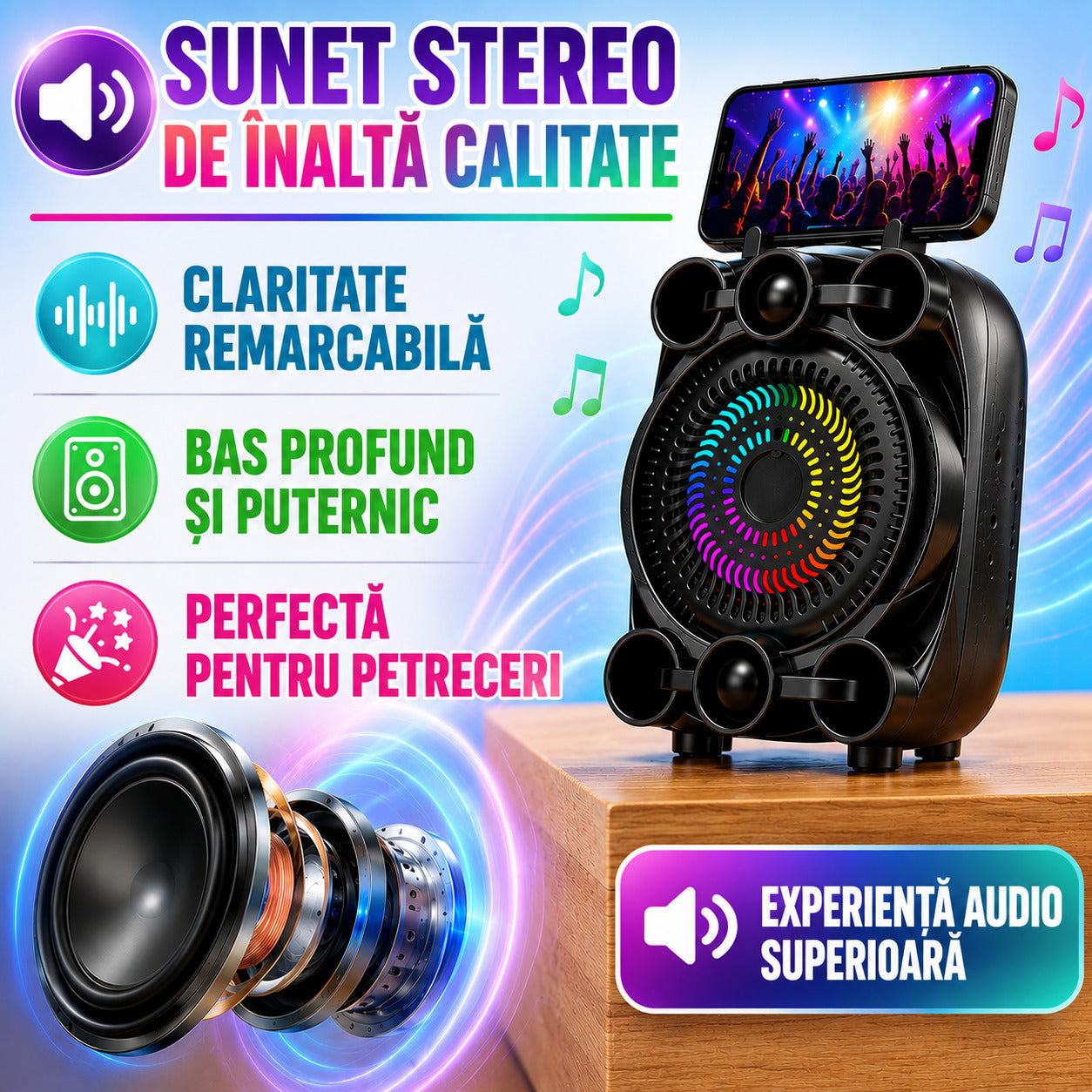 Sunet stereo de înaltă calitate