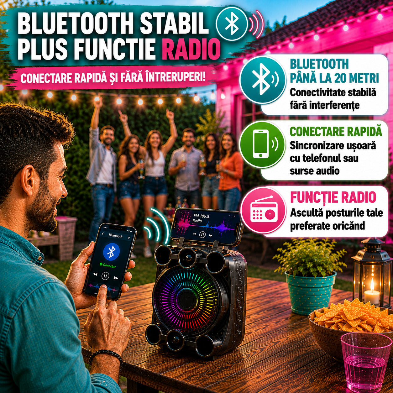 Conexiune Bluetooth stabilă plus functie Radio