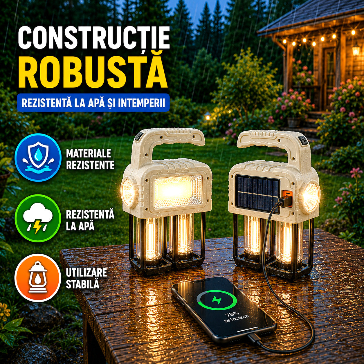 Construcție robustă si rezistentă la apă si intemperii