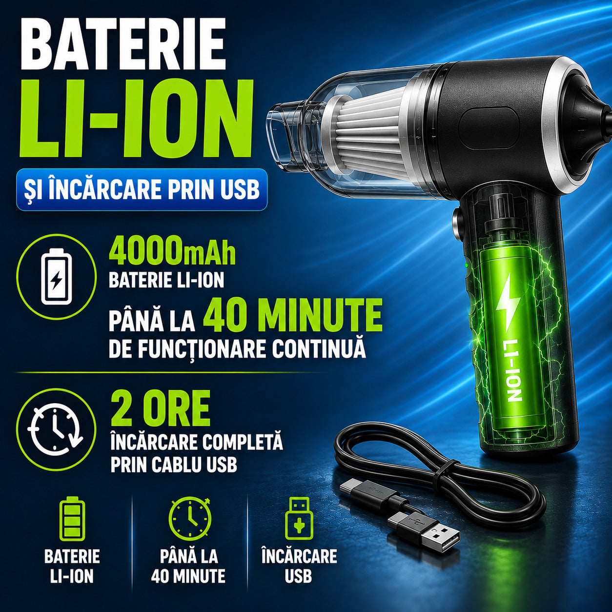 Baterie Li-ion si incarcare prin USB