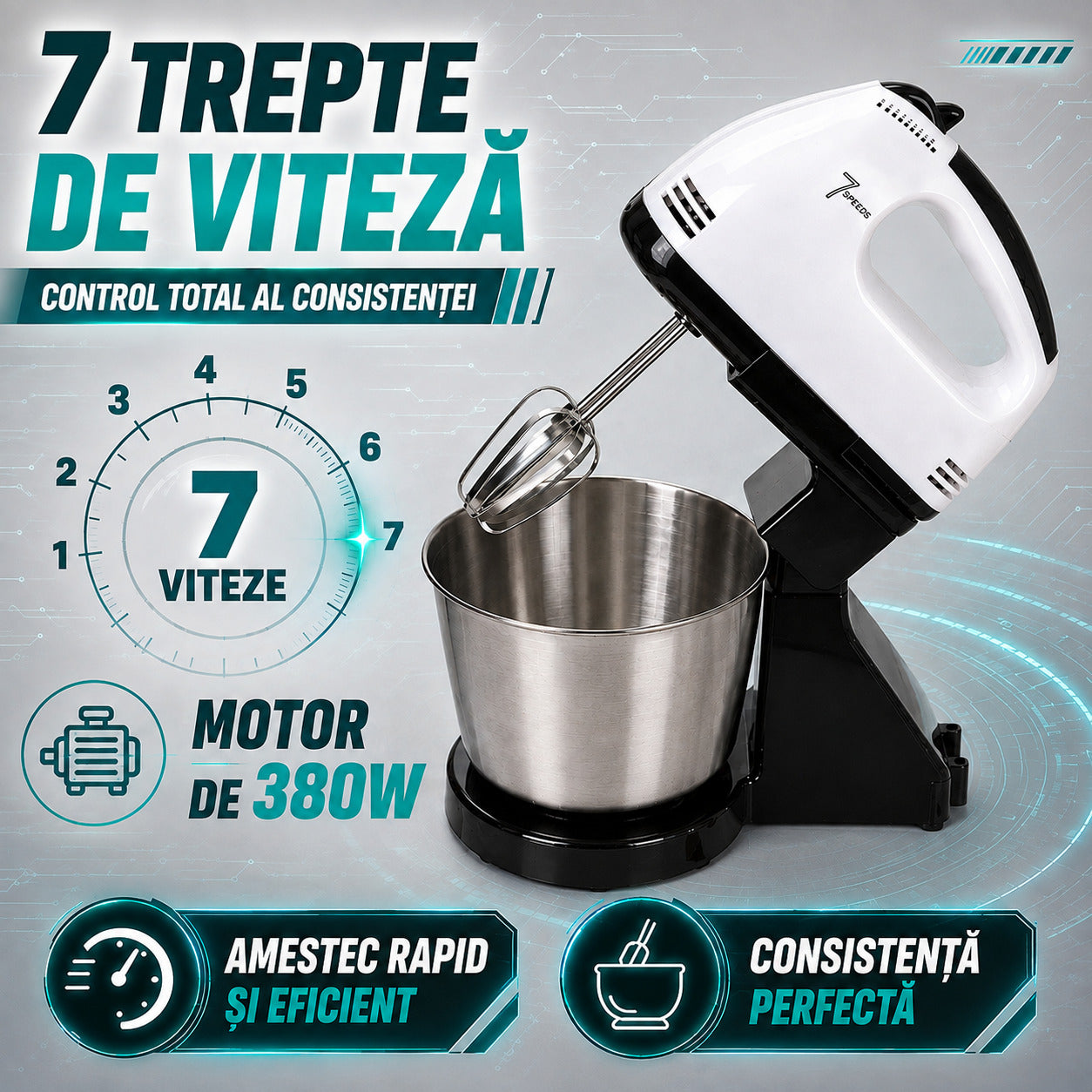 7 trepte de viteza si motor de 380W