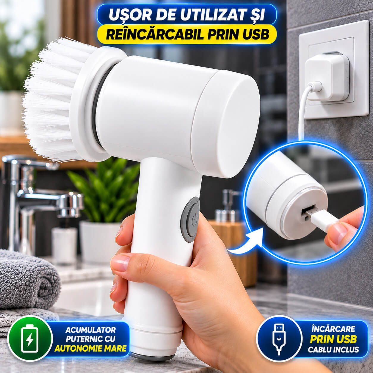 Ușor de utilizat și reîncărcabil prin USB