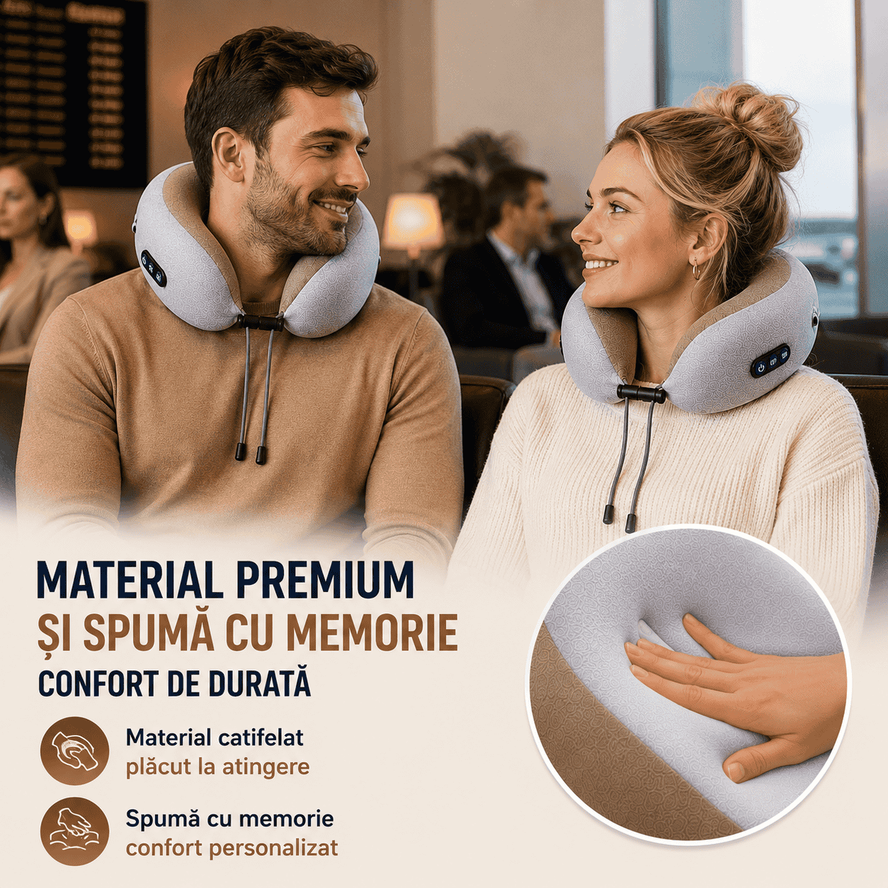 Material premium și spumă cu memorie pentru confort de durată