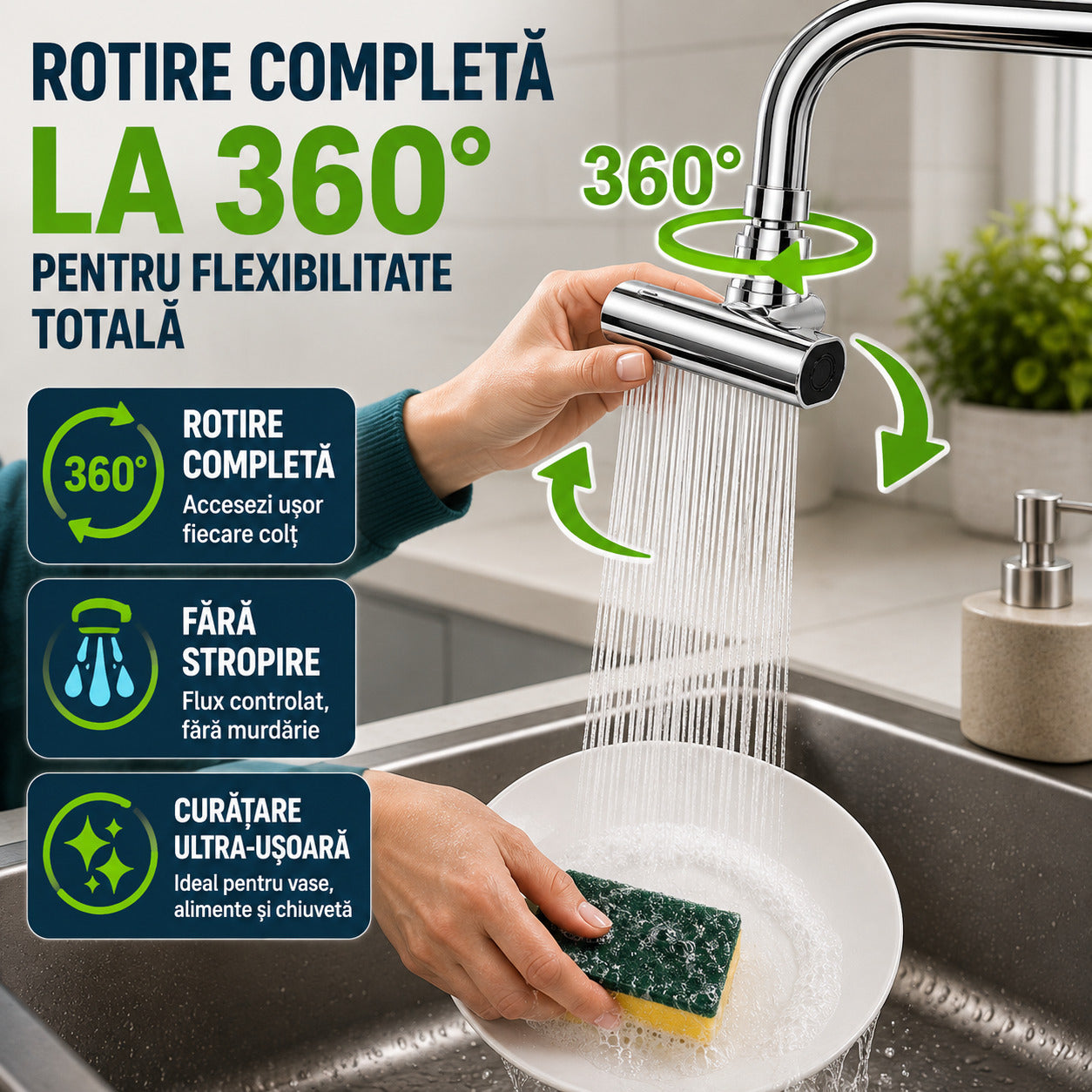 Rotire completă la 360° pentru flexibilitate totală