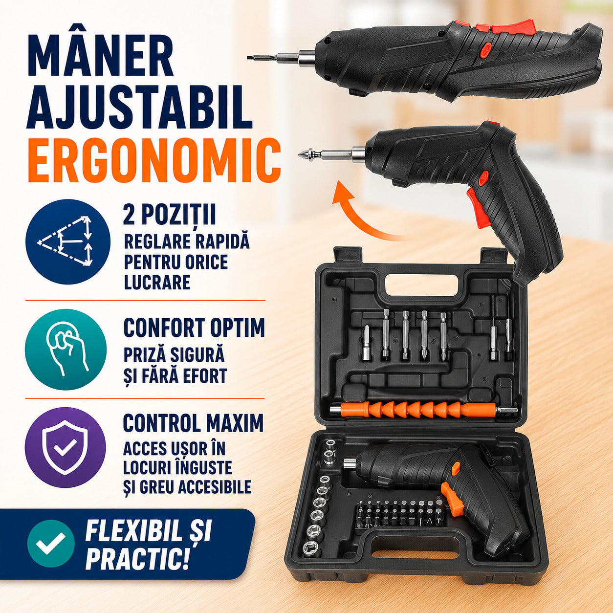 Mâner ajustabil ergonomic