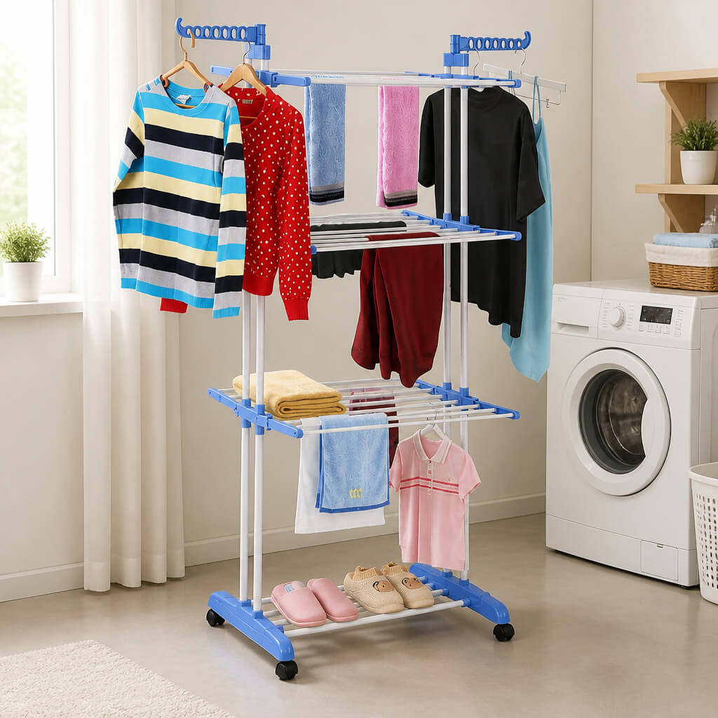 Uscator-Suport rufe vertical, mobil, pliabil, 3 niveluri, sustinere 40 kg