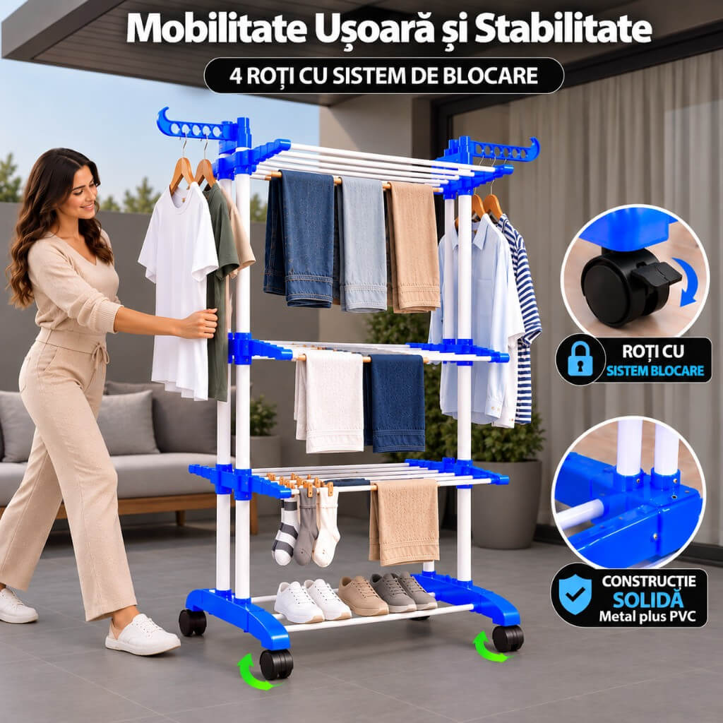 Mobilitate Ușoară și Stabilitate – 4 Roți cu Blocare