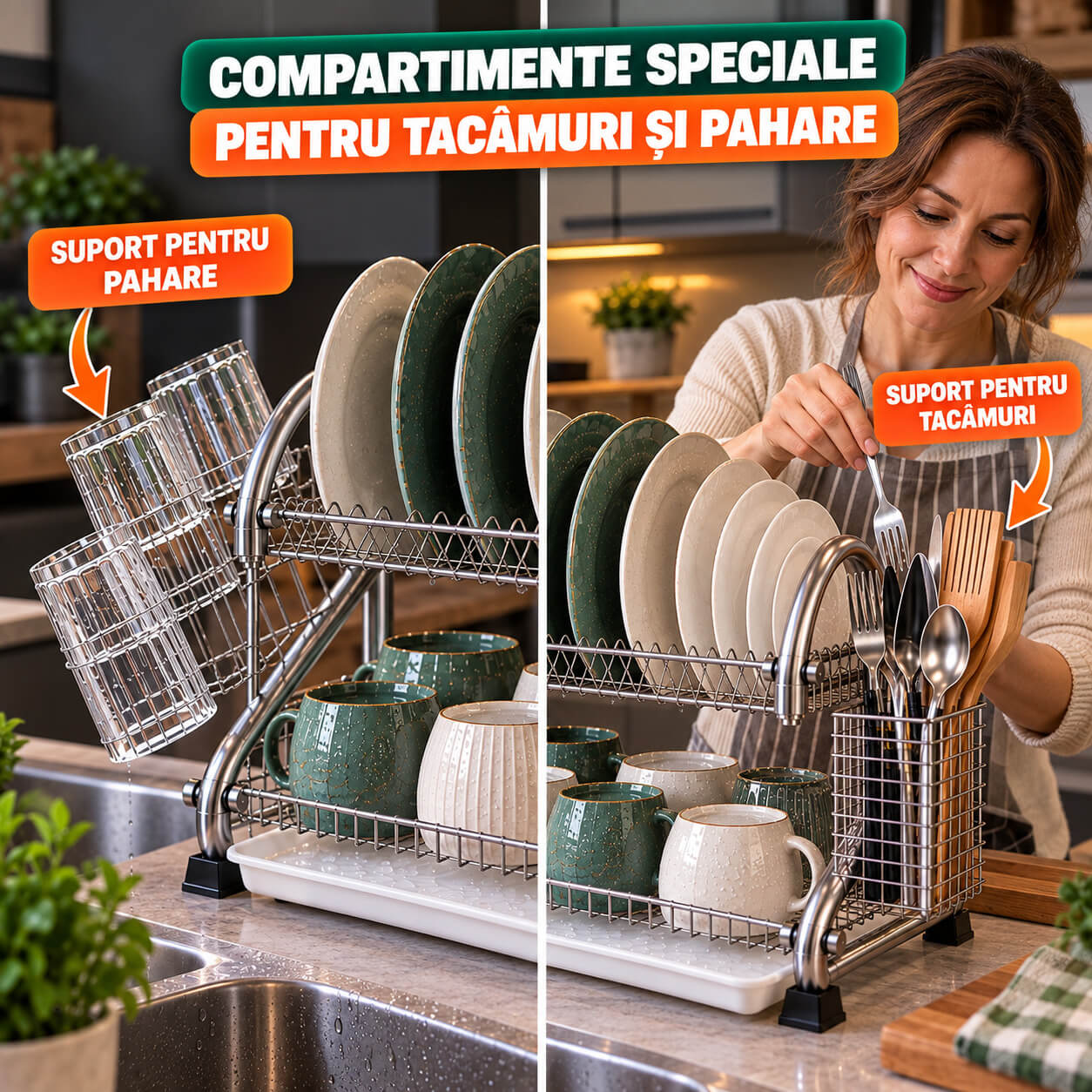 Compartimente speciale pentru tacâmuri și pahare